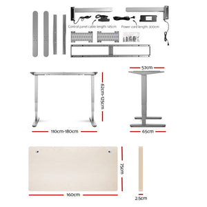 Electric Motorised Height Adjustable Standing Desk - Grey Frame with 160cm White Oak Top