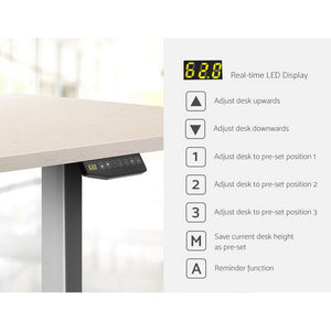 Electric Motorised Height Adjustable Standing Desk - Grey Frame with 160cm White Oak Top