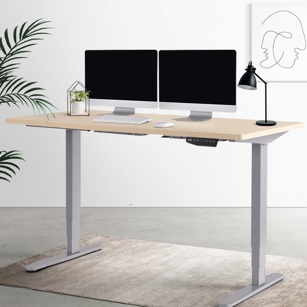 Electric Motorised Height Adjustable Standing Desk - Grey Frame with 160cm White Oak Top