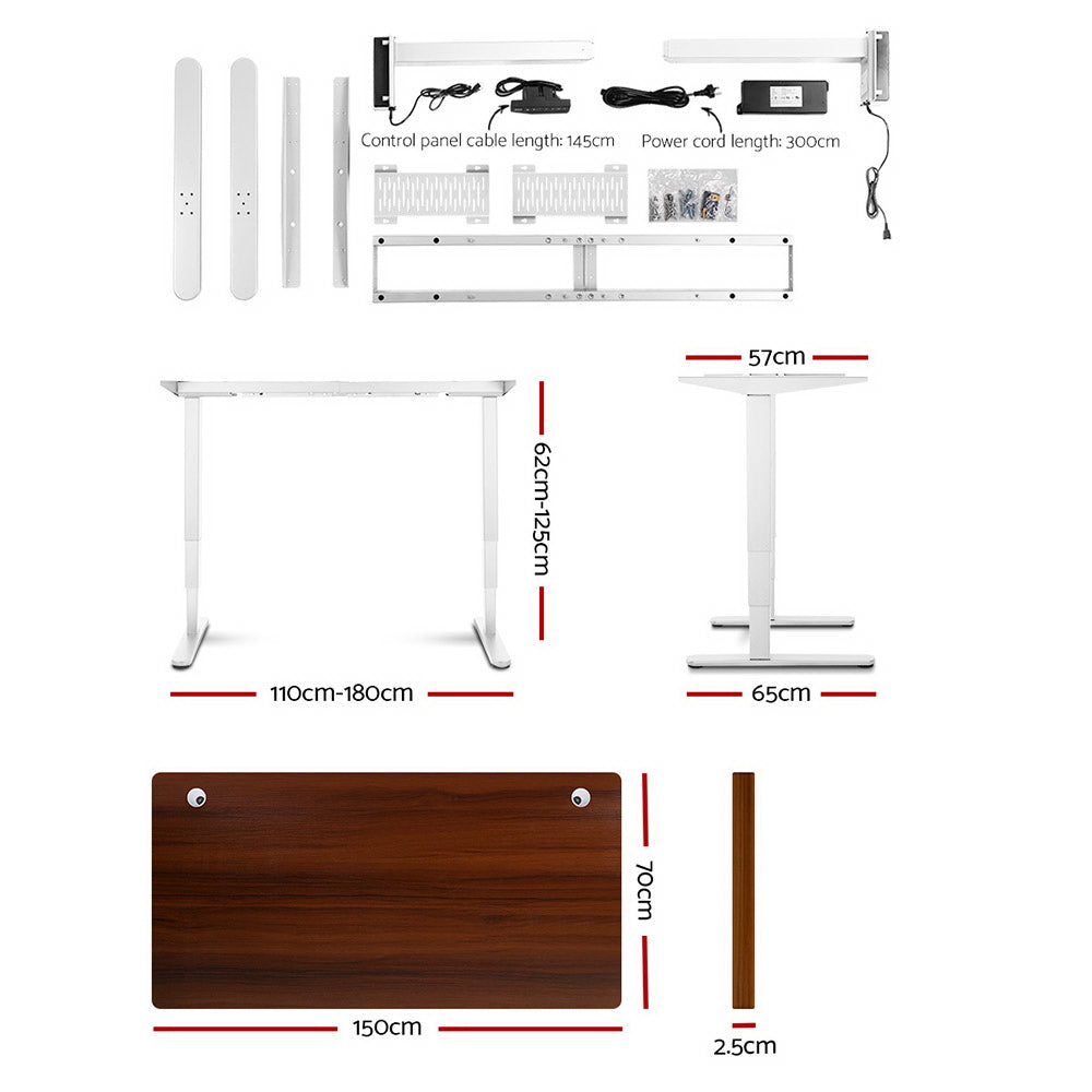 Artiss Height Adjustable Standing Desk Sit Stand Motorised Electric Roskos III White Walnut