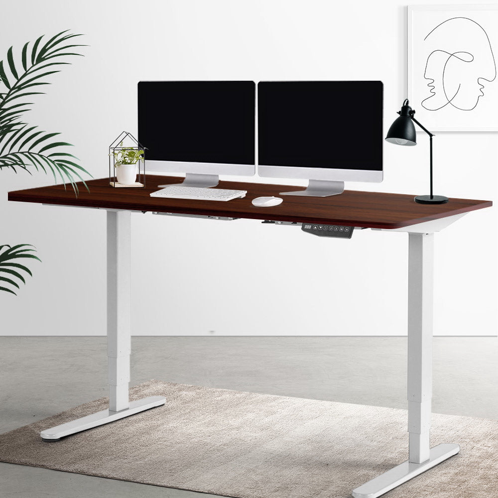 Artiss Height Adjustable Standing Desk Sit Stand Motorised Electric Roskos III White Walnut