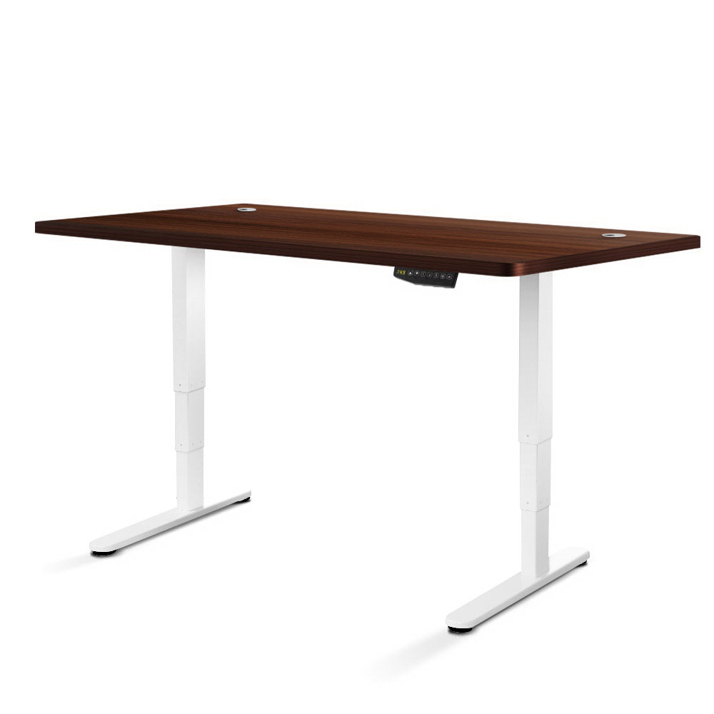 Electric Motorised Height Adjustable Standing Desk - White Frame with 160cm Walnut Top