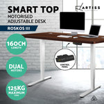 Electric Motorised Height Adjustable Standing Desk - White Frame with 160cm Walnut Top