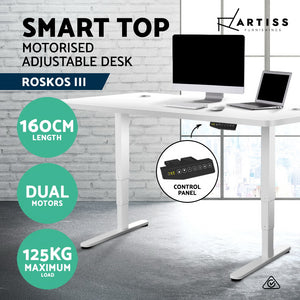 Electric Motorised Height Adjustable Standing Desk - White Frame with 160cm White Top