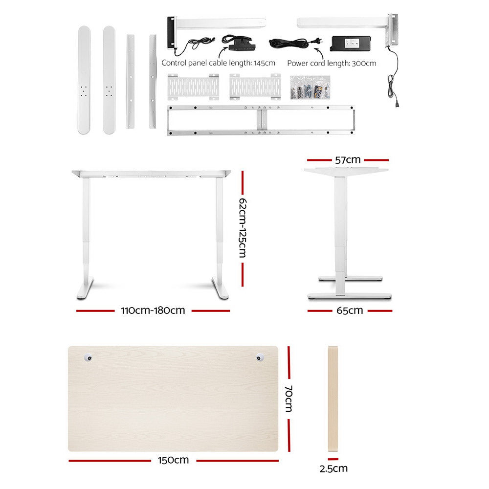 Artiss Height Adjustable Standing Desk Sit Stand Motorised Electric Roskos III White White Oak