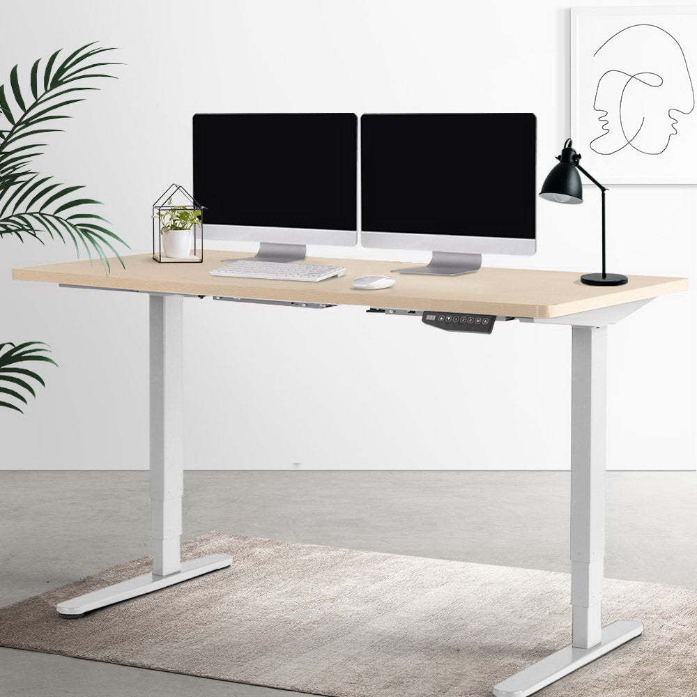 Artiss Height Adjustable Standing Desk Sit Stand Motorised Electric Roskos III White White Oak