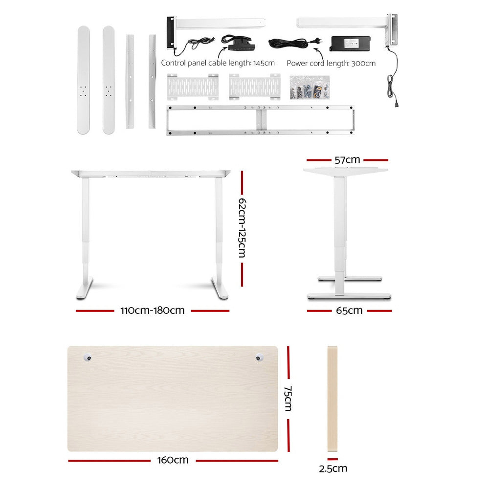 Artiss Height Adjustable Standing Desk Sit Stand Motorised Electric Roskos III White White Oak