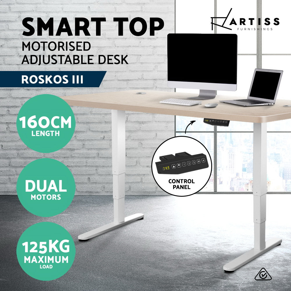 Artiss Height Adjustable Standing Desk Sit Stand Motorised Electric Roskos III White White Oak