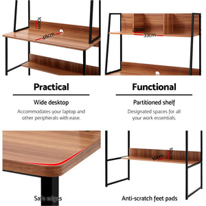 Artiss Office Computer Desk Study Table Workstation Storage Bookshelf Walnut