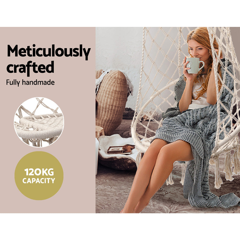 Gardeon Hanging Hammock Chair Swing Tassel Cream