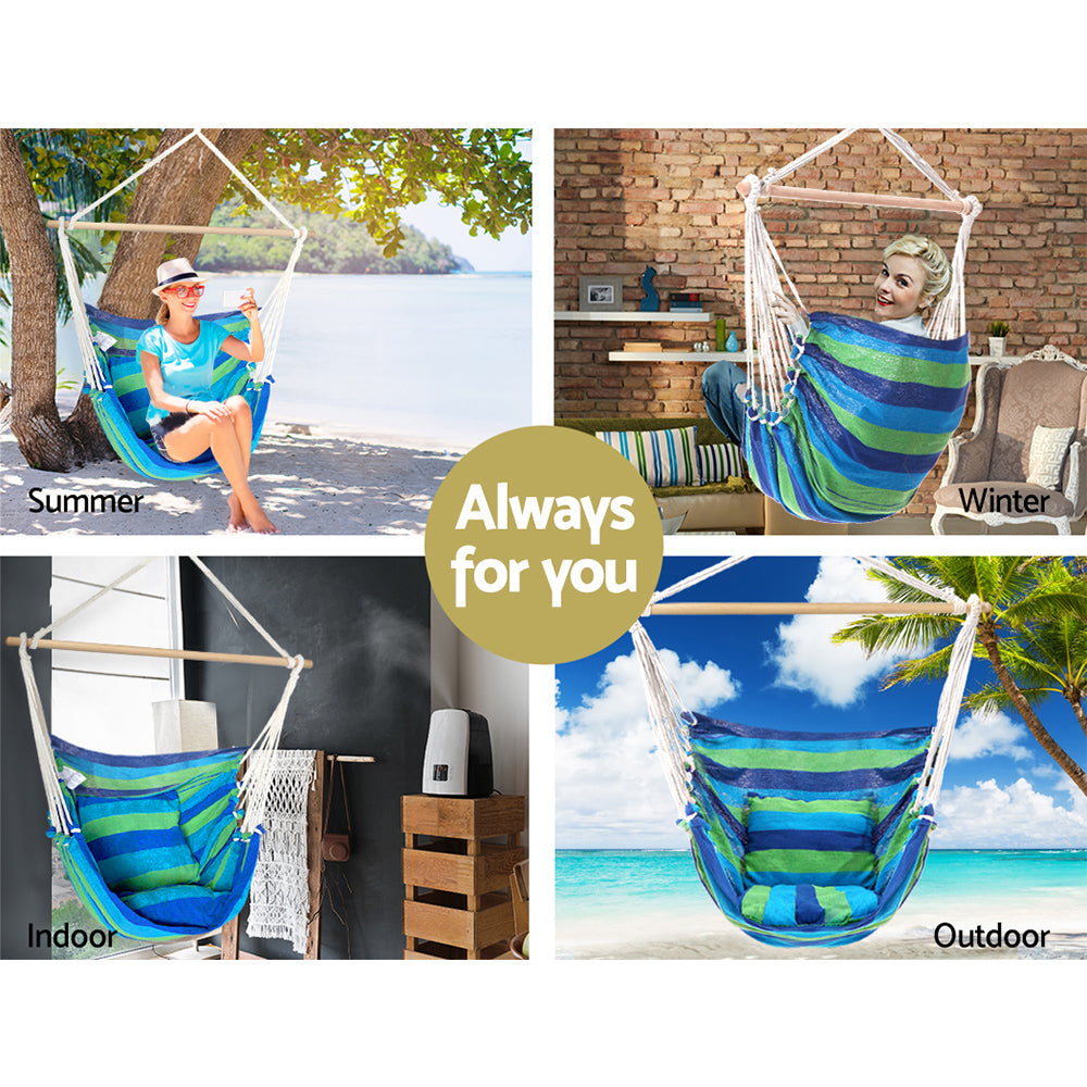 Gardeon Hanging Hammock Chair Swing Indoor Outdoor Portable Camping Blue