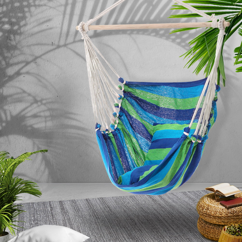 Gardeon Hanging Hammock Chair Swing Indoor Outdoor Portable Camping Blue