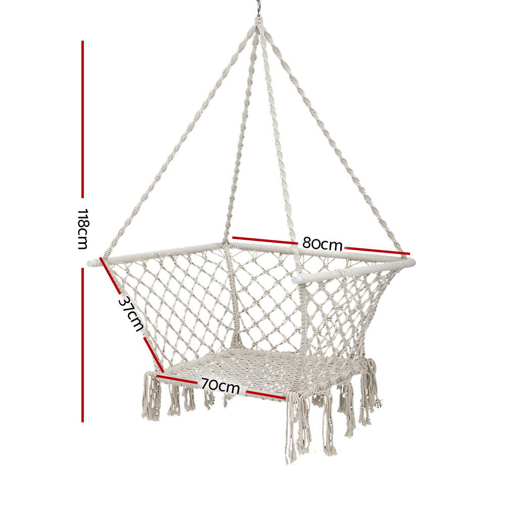 Gardeon Camping Hammock Chair Patio Swing Hammocks Portable Cotton Rope Cream