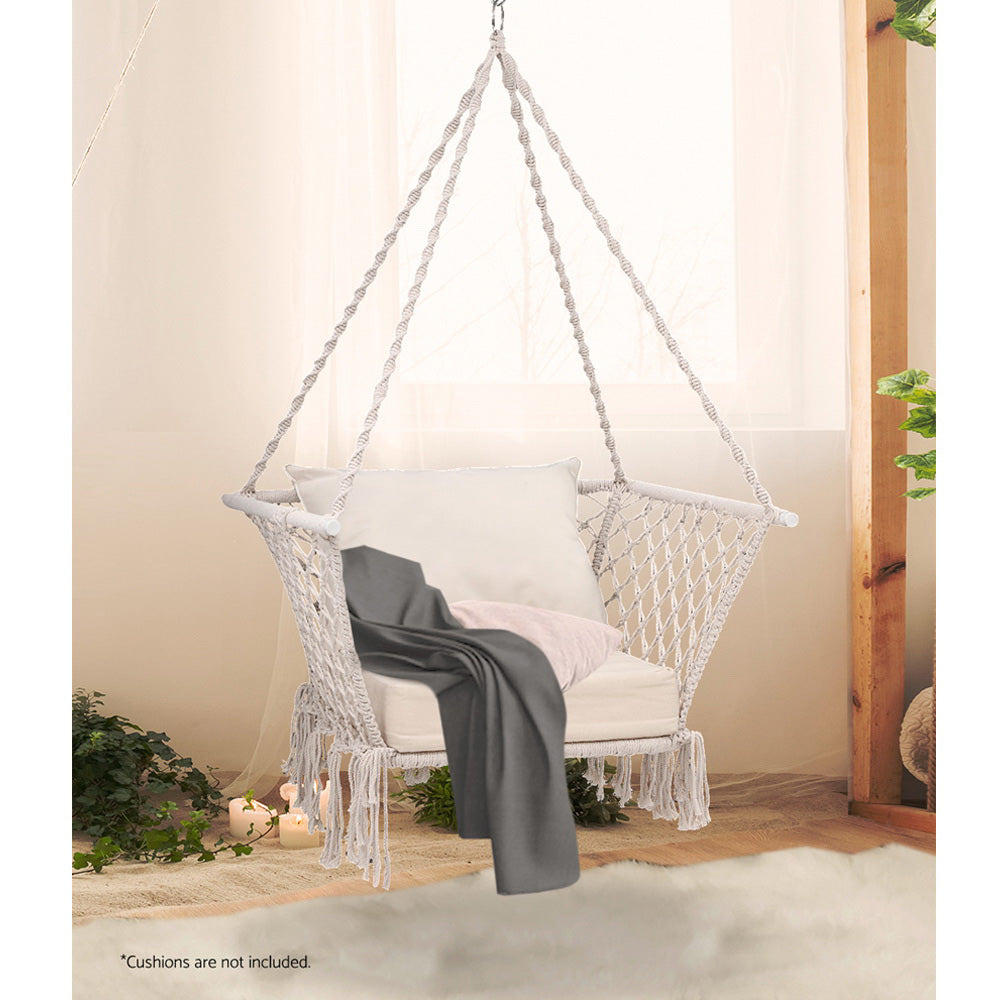 Gardeon Camping Hammock Chair Patio Swing Hammocks Portable Cotton Rope Cream