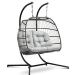 Gardeon Outdoor Furniture Hanging Swing Chair Egg Hammock Pod Wicker 2 Person Grey