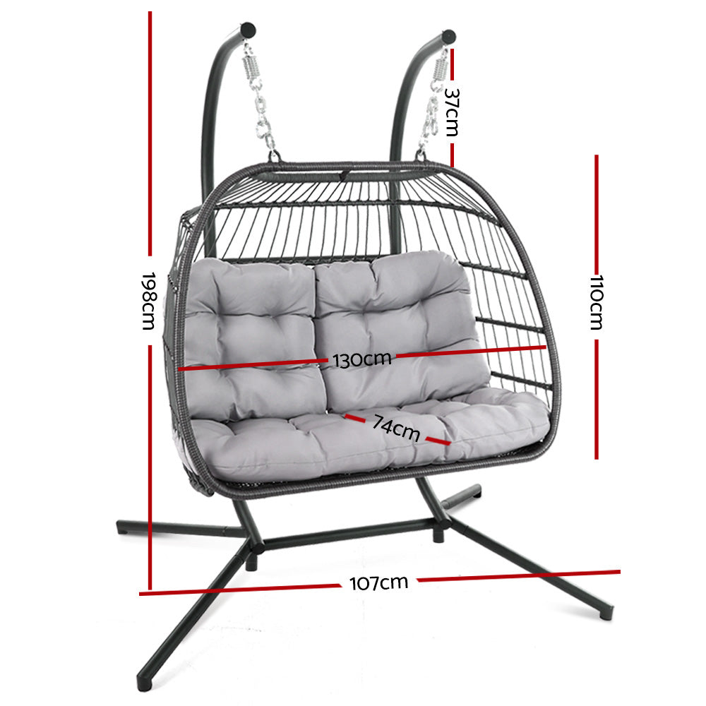 Gardeon Outdoor Furniture Hanging Swing Chair Egg Hammock Pod Wicker 2 Person Grey