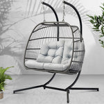 Gardeon Outdoor Furniture Hanging Swing Chair Egg Hammock Pod Wicker 2 Person Grey