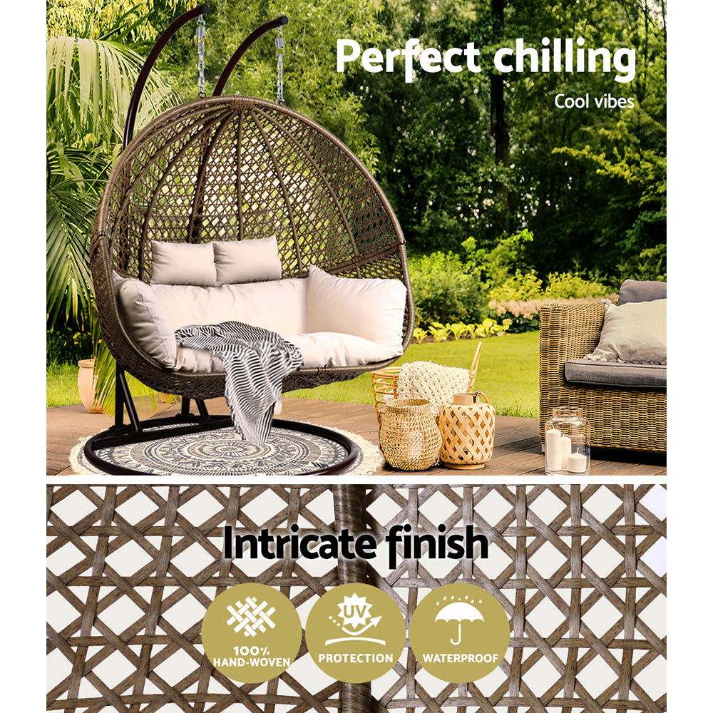 Gardeon Outdoor Double Hanging Swing Chair - Brown