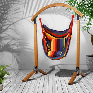 Gardeon Outdoor Swing Chair Timber Hammock Pillow Patio Wooden Bench Furniture