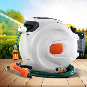 Greenfingers Retractable Hose Reel 30M Garden Water Brass Spray Gun Auto Rewind