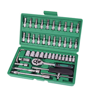 Car Repair Tool 46pcs 1/4-Inch Socket Set Car Repair Tool Ratchet Torque Wrench Combo Tools Kit Auto Repairing Tool Set