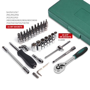 Car Repair Tool 46pcs 1/4-Inch Socket Set Car Repair Tool Ratchet Torque Wrench Combo Tools Kit Auto Repairing Tool Set