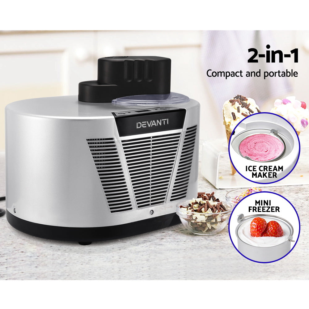 Devanti Self Cooling Ice Cream Maker - Silver