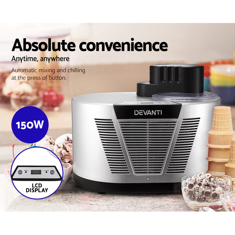 Devanti Self Cooling Ice Cream Maker - Silver