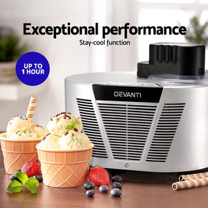 Devanti Self Cooling Ice Cream Maker - Silver