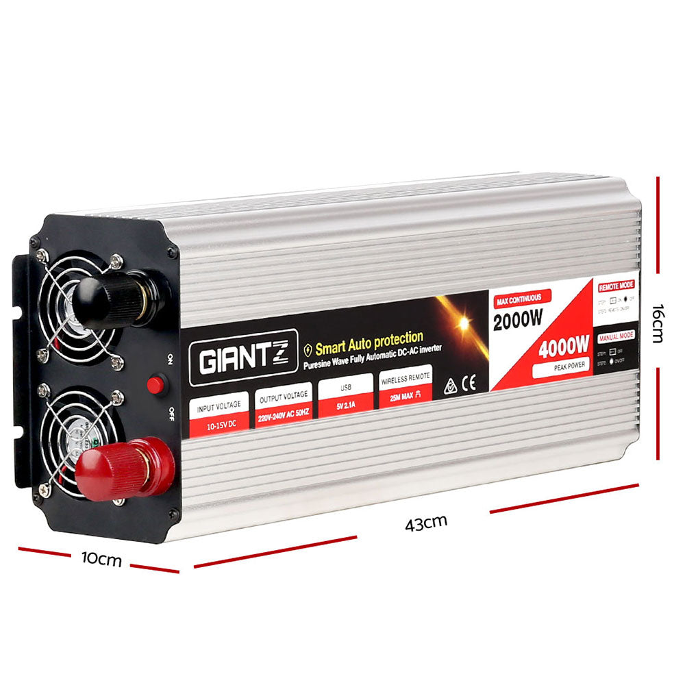 Giantz 2000W Puresine Wave DC-AC Power Inverter 