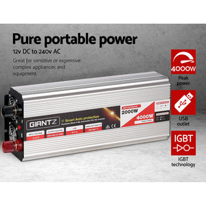 Giantz 2000W Puresine Wave DC-AC Power Inverter 