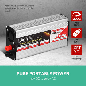 Giantz 600W Puresine Wave DC-AC Power Inverter 