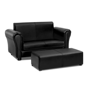 Artiss Kids Sofa Armchair Footstool Set Children Lounge Chair Couch Double Black