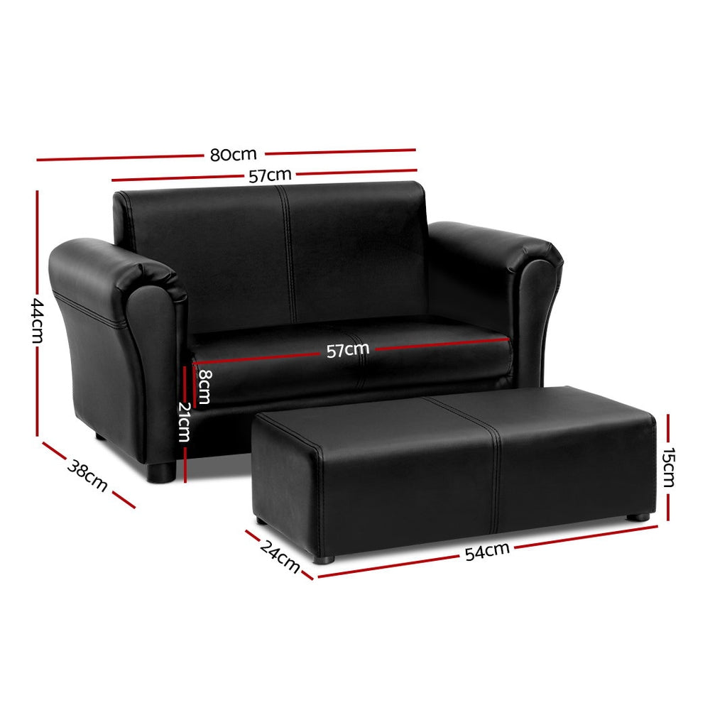 Artiss Kids Sofa Armchair Footstool Set Children Lounge Chair Couch Double Black