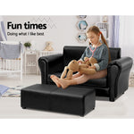 Artiss Kids Sofa Armchair Footstool Set Children Lounge Chair Couch Double Black