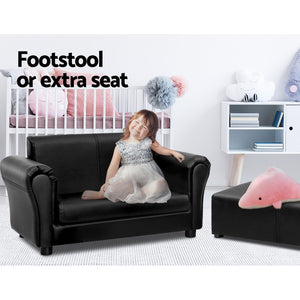 Artiss Kids Sofa Armchair Footstool Set Children Lounge Chair Couch Double Black