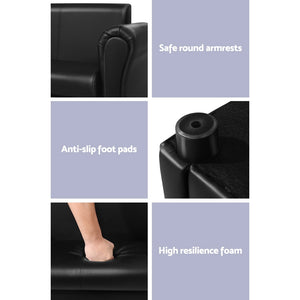 Artiss Kids Sofa Armchair Footstool Set Children Lounge Chair Couch Double Black