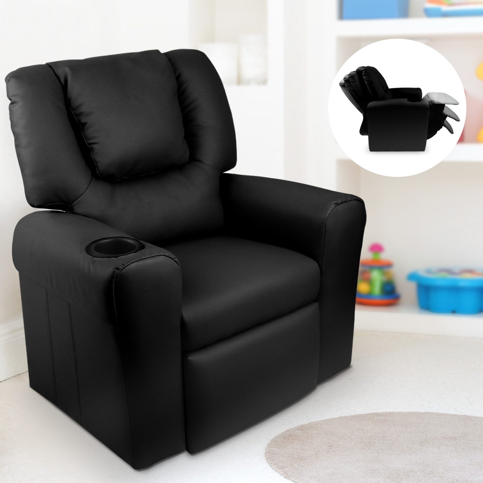 Artiss Kids PU Leather Reclining Armchair - Black