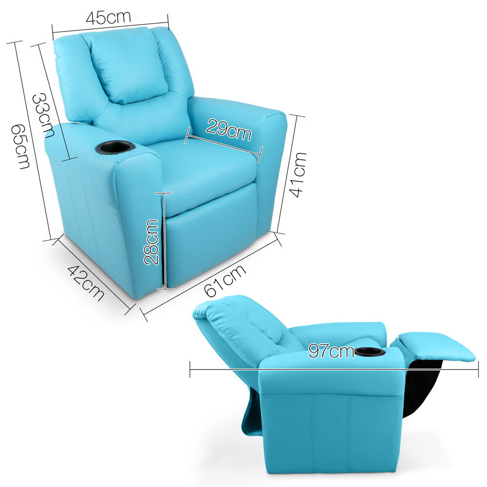 Artiss Kids PU Leather Reclining Armchair - Blue