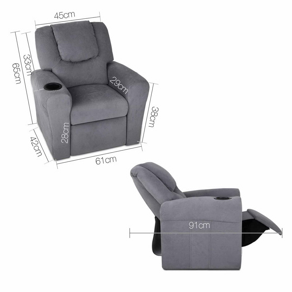 Artiss Kids Fabric Reclining Armchair - Grey