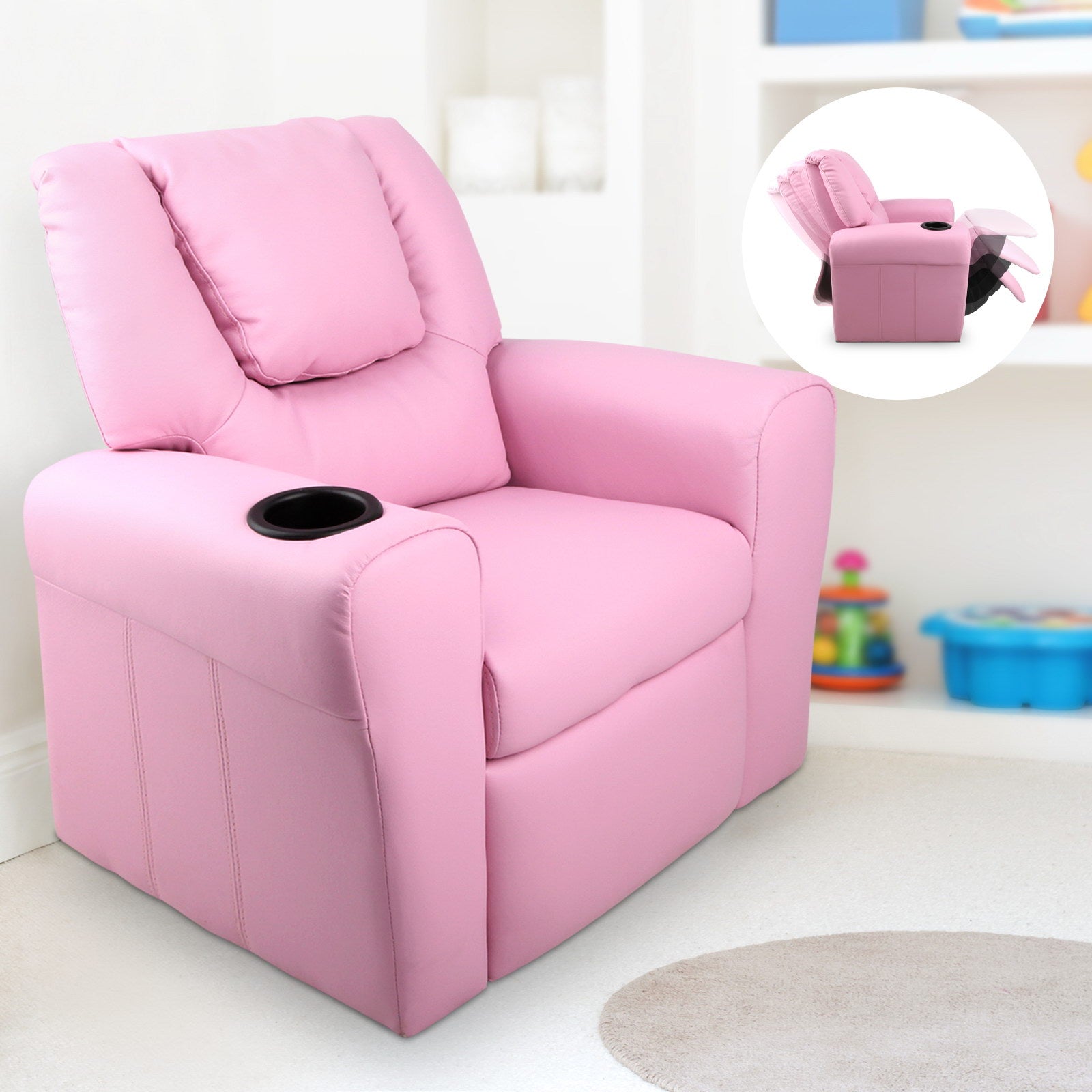 Artiss Kids PU Leather Reclining Armchair - Pink