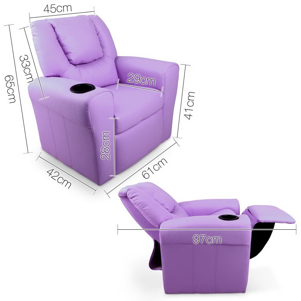 Artiss Kids PU Leather Reclining Armchair - Purple