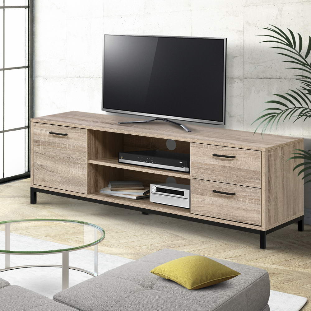 Artiss TV Cabinet Entertainment Unit Stand Industrial Wooden Metal Frame 132cm Oak