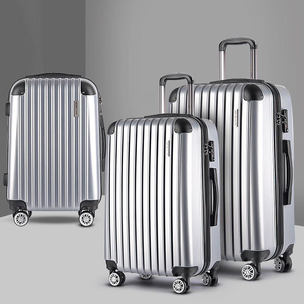 Wanderlite 3 Piece Lightweight Hard Suit Case Luggage Silver