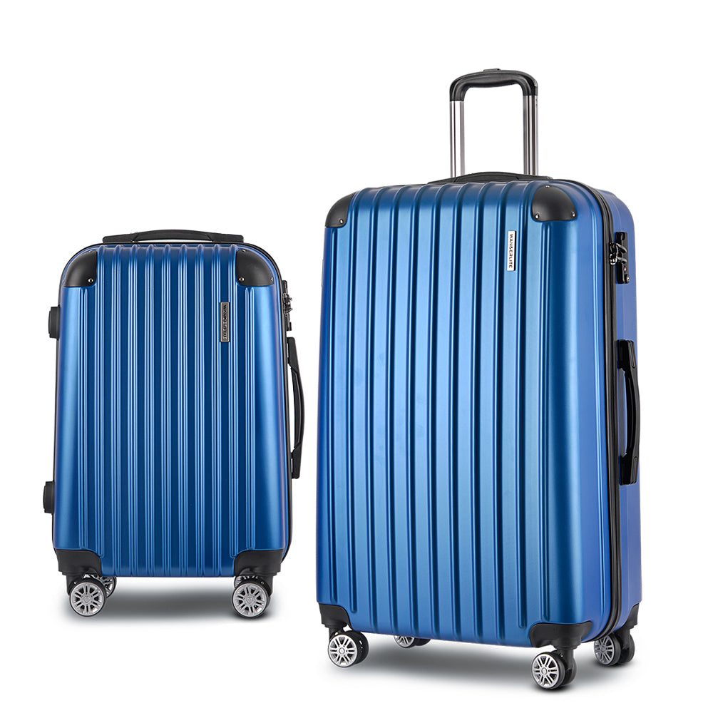 Wanderlite 2PCS Carry On Luggage Sets Suitcase Travel Hard Case Lightweight Blue