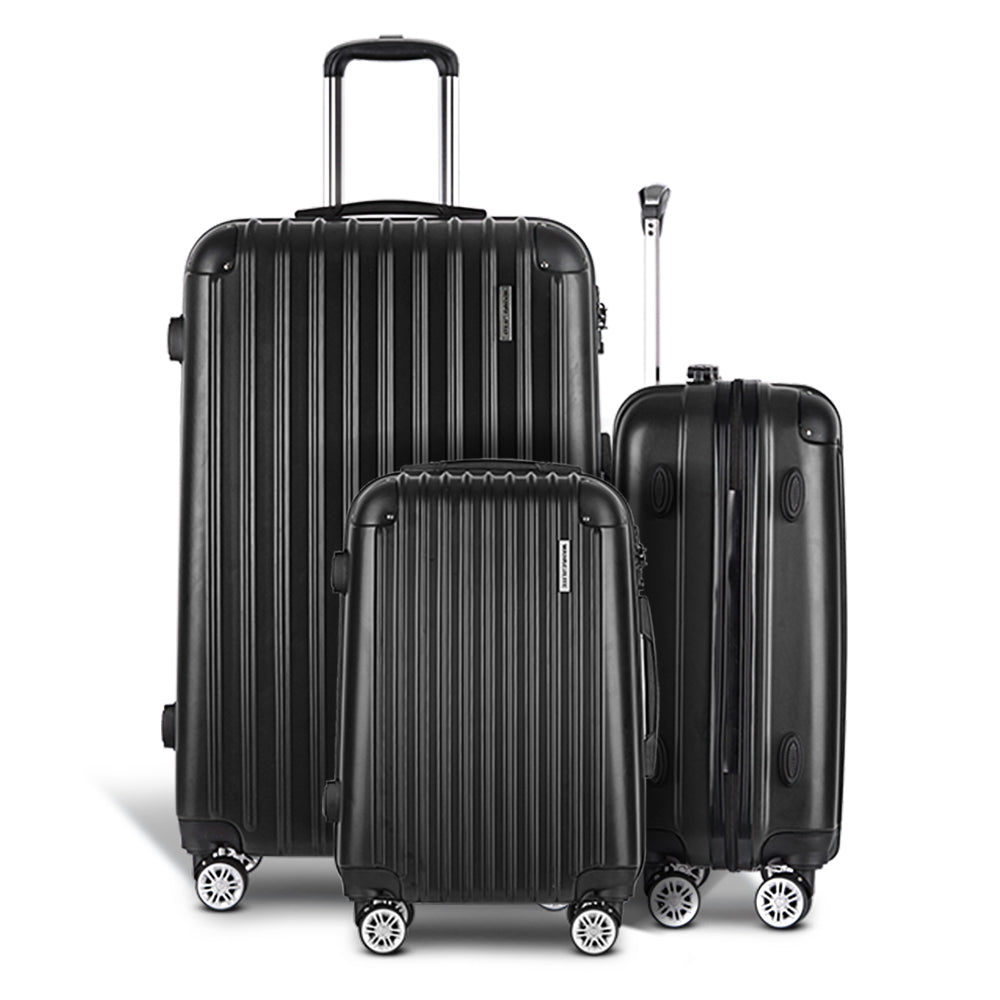 Wanderlite 3 Piece Luggage Suitcase Trolley - Black