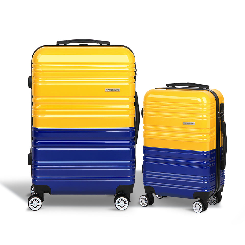 Wanderlite 2 Piece Lightweight Hard Suit Case Luggage Yellow & Purple