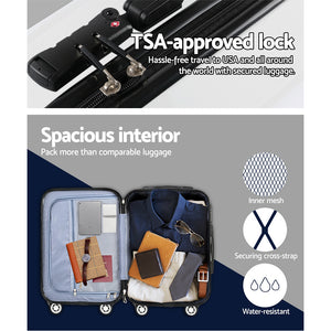 Wanderlite 3 Piece Lightweight Hard Suit Case Luggage Black & White
