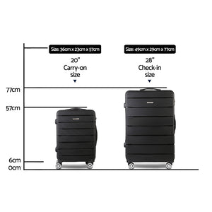 Wanderlite 2PC Luggage Suitcase Trolley - Black