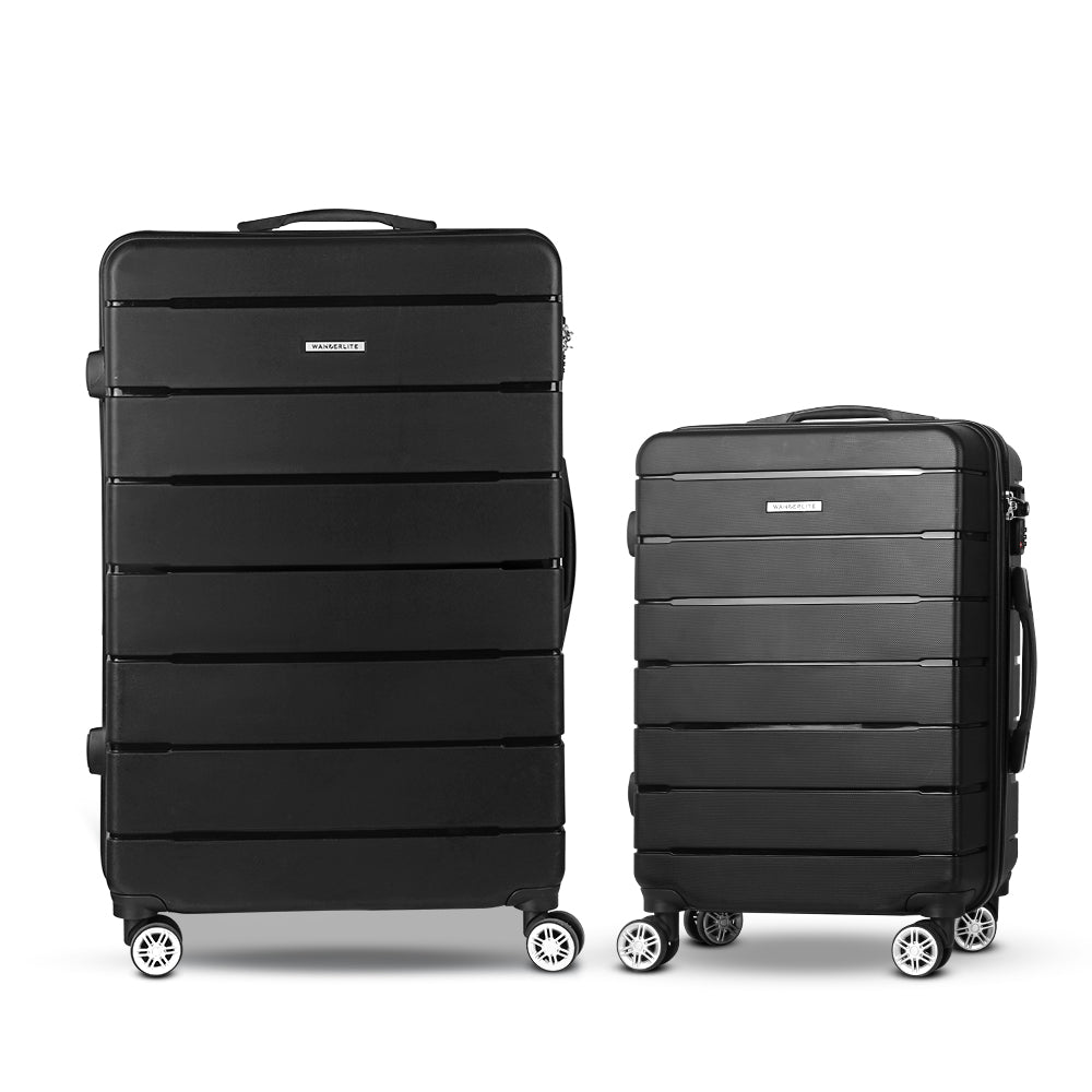 Wanderlite 2PC Luggage Suitcase Trolley - Black